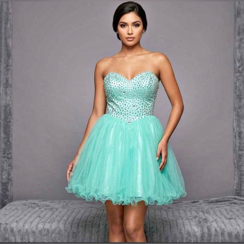 NEW Mint Green Sequin Corset Tulle Mini Dress - Homecoming/Prom - Size 8, 14, 16